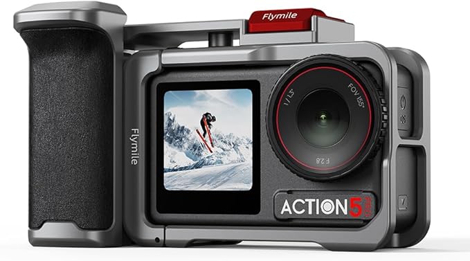 BRDRC Grip Kit for DJI Action 5 Pro 4 3 (with Cage), Handle Holder Bundle Expansion Mount with Shutter Button, Quick Release, Cold Shoe for DJI Osmo Action 5 Pro 4 3 Accessories by BRDRC