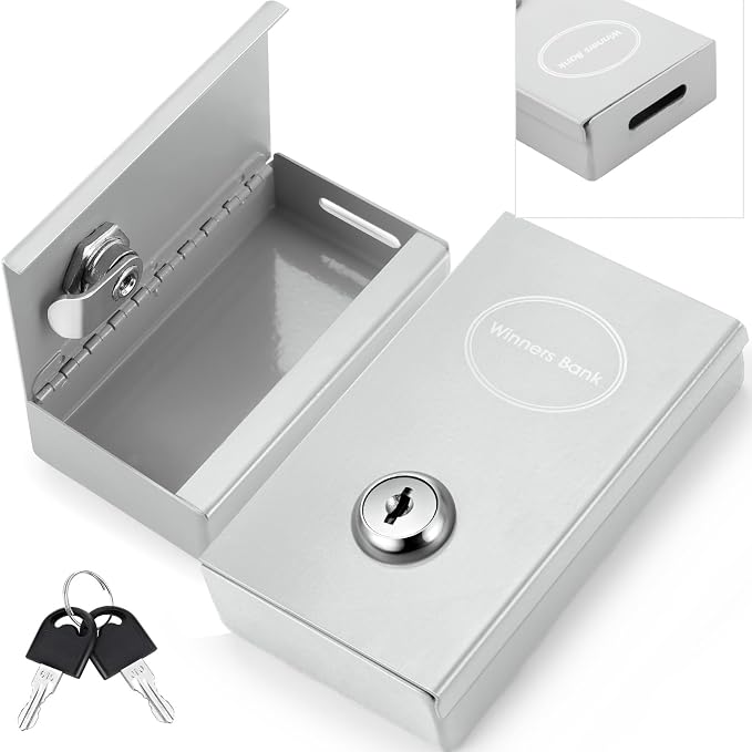 Reallnaive 1 Pack Metal Box for Gamblers Pocket Sized Winner Bank Casino Cash Box with 2 Keys Portable Casino Money Safe strongbox for Cash Saving Go Home Money Gifts(Gray,Classic) by Reallnaive