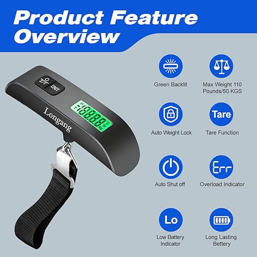 Digital Hanging Luggage Scale with Backlit for Travel, Portable Handheld Suitcase Weight Scale with Hook, 110 Pounds, Battery Included - Image 2