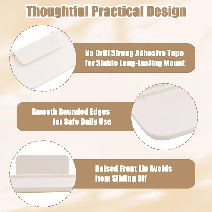2Pcs Foldable Floating Shelf, No Drill Wall Shelves Adhesive Organizer Tray | Small White Stick on Plastic Shelf, Portable Damage Free Adhesive Shelves for Bedroom Bathroom Kitchen Office - Image 3