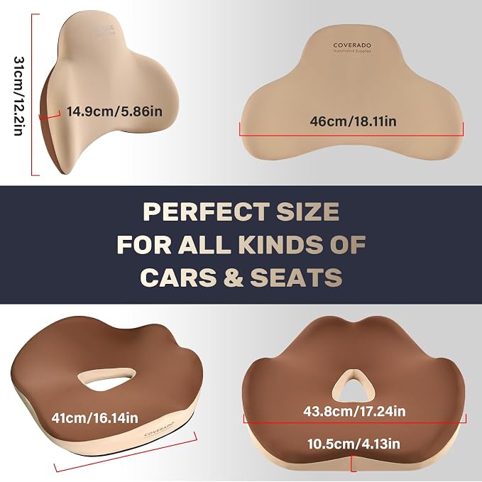 Coverado Car Seat Cushion and Lumbar Support Pillow, Memory Foam Ergonomic Back Support Driving Seat Cushion for Sciatica, Tailbone, Back Pain, Non-Slip Washable Cushion for Car, Driver, Office - Image 7