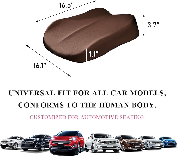 Car Seat Cushion, Comfort Memory Foam Car Cushion, Non-Slip Auto Booster Seat Cushion for Improve Driving Vision, Suitable for Vehicles Trucks SUVs Car Accessories (Coffee) - Image 2