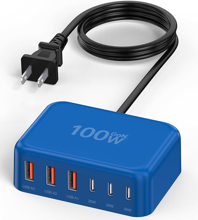 100W 6 in 1 USB Charger, 50% Smaller Charging Station for Multiple Devices | Fast Charging Blocks with Type C Port, USB Charging Hub Organizer Multiport Power Strip for iPhone,Samsung,Ipad,Kindle,Travel by BOVICAS