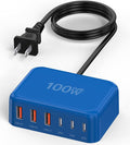 100W 6 in 1 USB Charger, 50% Smaller Charging Station for Multiple Devices | Fast Charging Blocks with Type C Port, USB Charging Hub Organizer Multiport Power Strip for iPhone,Samsung,Ipad,Kindle,Travel by BOVICAS