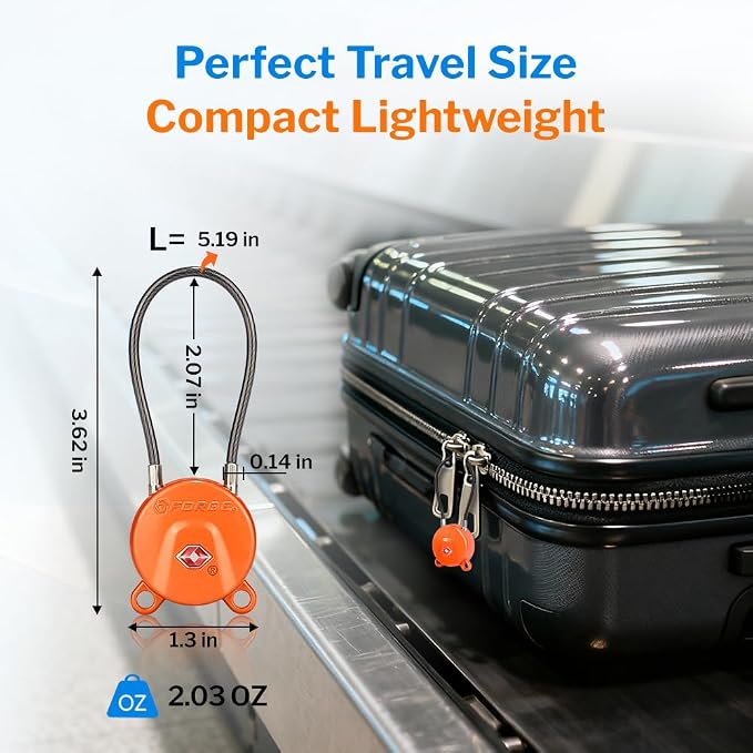 Forge TSA Approved Luggage Locks Ultra-Secure Dimple Key Travel Cable Locks with Zinc Alloy Body- 4 Locks, Black, Blue, red, Green. - Image 4
