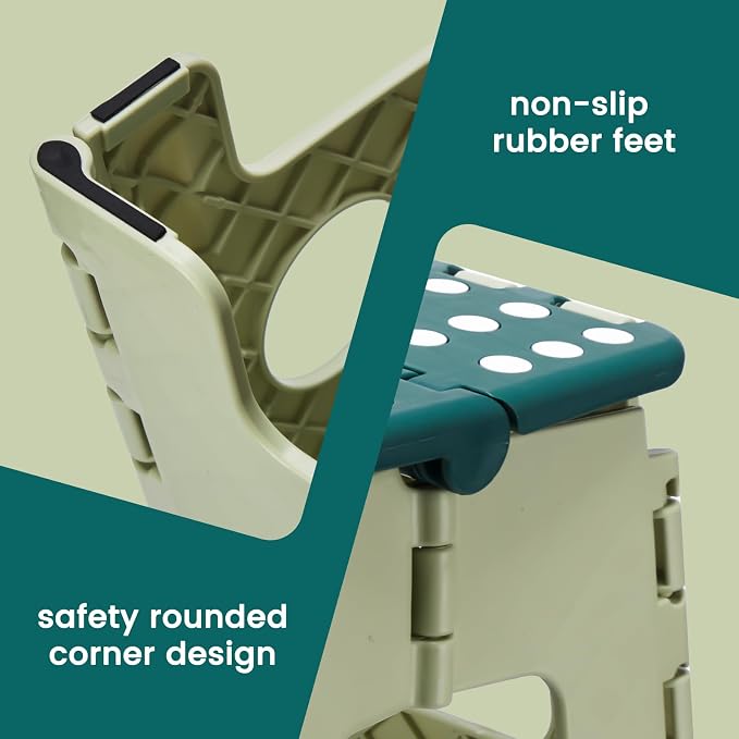 Foldable Step Stool for Adults 13 Inch, 300 lbs, Green | Lightweight Stepping Stool with Handle and Non-Slip Surface, for Reaching Kitchen Cabinets, Bathroom Shelves and Closets - Image 6