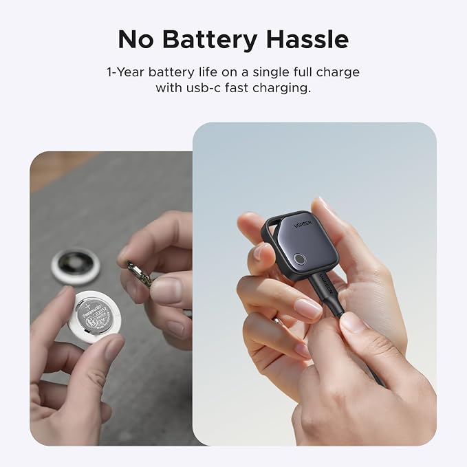UGREEN FineTrack (iOS Only) Air Tracker Tags 4 Pack | 1-Year USB-C Rechargeable Bluetooth Tracker Compatible with Apple Find My, Item Finder for Key Luggage [Apple MFi Certified] - Image 2