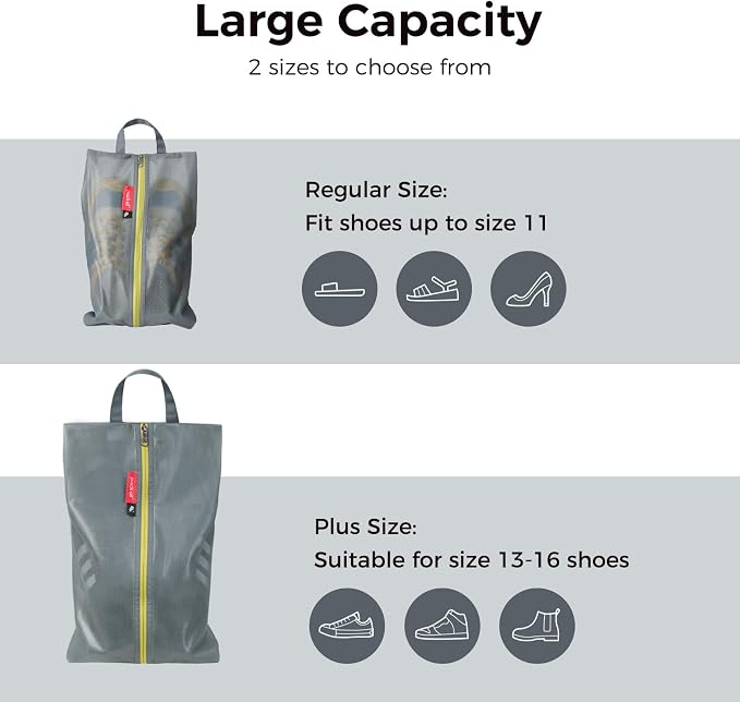 pack all Shoe Bag for Travel, Dual Pocket Shoe Pouch for Sports | Water-Resistant, Odor-Resistant, Dustproof, Portable, Soccer Cleats & Gym Storage, Fits Up to Size 16, Grey - Image 5