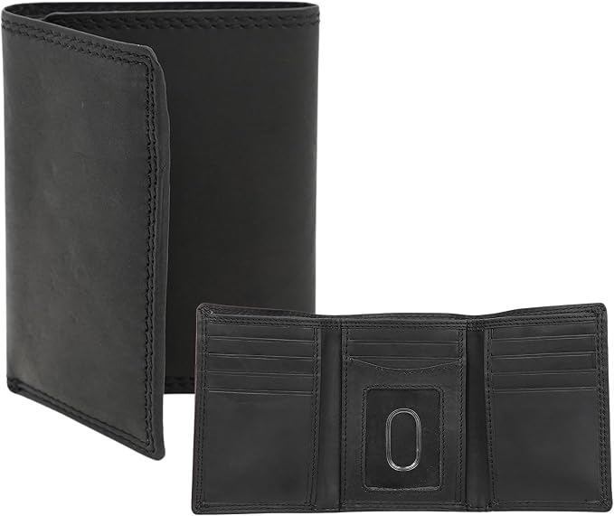 AG Wallets RFID Blocking Wallet for Men - Trifold Minimalist Slim Wallet with 10 Credit Card Slots & 3 Side Slots - 100% Genuine Leather Travel Wallet - Secure Compact Wallet - Black by AGWallets