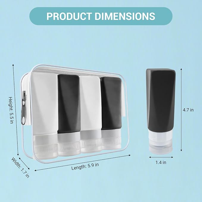 Travel Bottles Leak Proof,3 oz TSA Approved Silicone Squeezable, Refillable Containers Set for Toiletries Shampoo Conditioner Lotion (travel bottles black) - Image 2