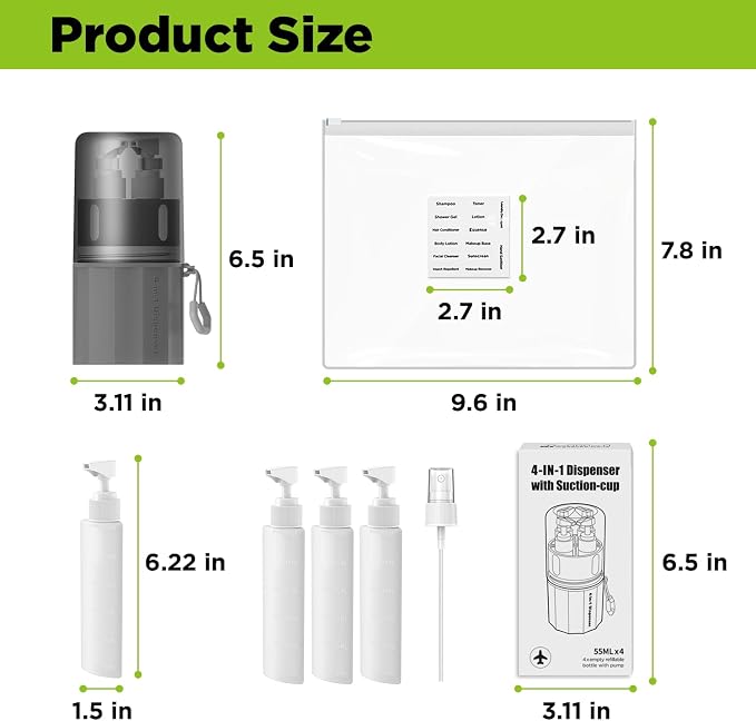 2P 4 in 1 Travel Toiletry Containers,TSA Approved Refillable Travel Size Toiletries Bottles Set with Suction Cup for Smooth Walls - for Shampoo,Conditioner,Body Wash,Lotion. (Pink+Grey) - Image 7