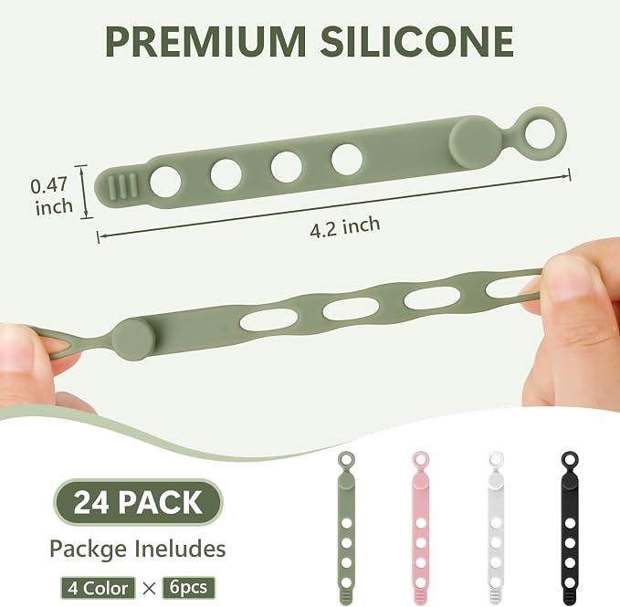 24Pcs Silicone Cable Ties Cord Organizer Cable Management - 4 Colors | Elastic Reusable Cable Straps for Earphone, Phone Charger, Computer Wires, Cap in Home,Office,Kitchen,School,Travel,Hiking - Image 2