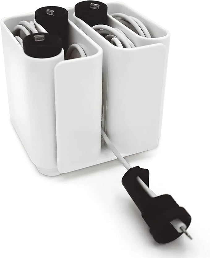 Cable Organizer with Multiple Compartments, Secure Cable Ends, Prevent Tangling, Tidy Workspace, Charging Solution, Desk Organizer Cord Management, White Plastic by Unknown