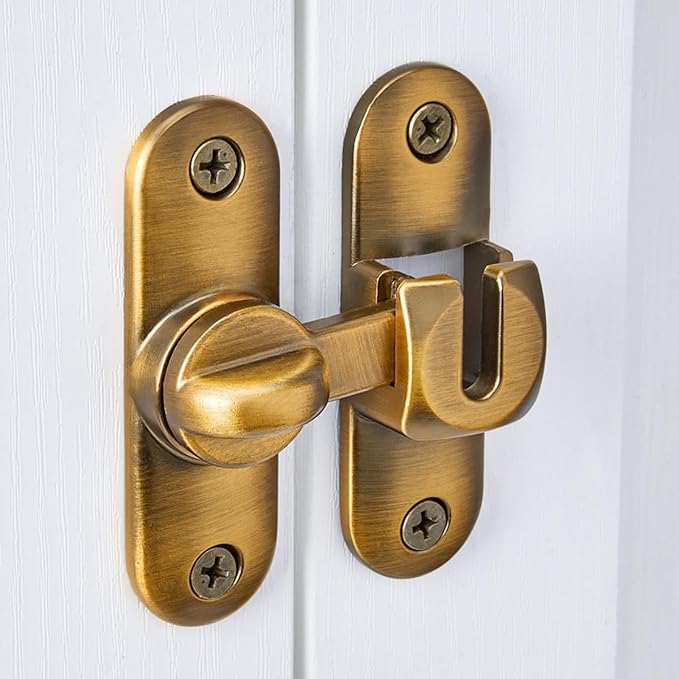 2 Packs Brass 90/180 Degree Barn Door Latches,Flip Gate Lock | Zinc Alloy Flip Gate Latches,Right Angle Door Lock,for bedroom,garage,sliding door,window,cabinet,drawer,pet enclosures - Image 3