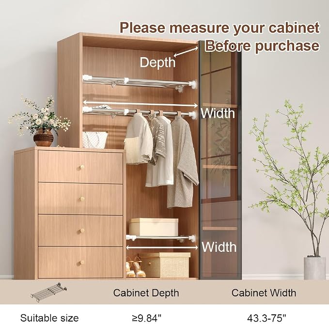 Tension Shelf Expandable Rod, Adjustable Closet Tension Shelves | Clothes Tension Shelf DIY Garage Bathroom Kitchen Storage Organizer Shoe Rack, Plant Stand, Bookshelf - Image 6