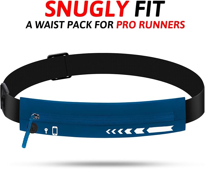 USHAKE Slim Running Belt for Women Men-Runners Phone Holder Fanny Pack, Adjustable, Bounce Free Waist Pouch bag for Workout, Money Belt, Run Gear Accessories Navy Blue - Image 2