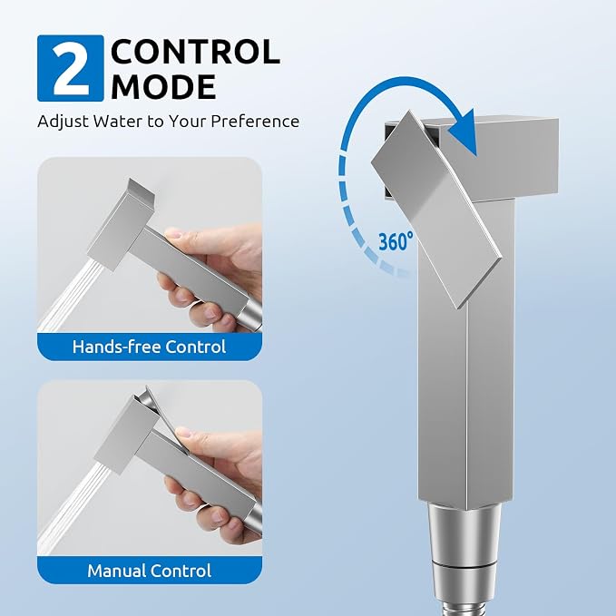 Arofa Built-in Hot and Cold Bidet Sprayer for Toilet, Warm Water Bidet | Wall-Mounted Design, Dual Control Modes, Leak-Free Hose, Feminine/Baby/Pet Wash, Cloth Clean & Rinse, Stainless Steel, Square - Image 3