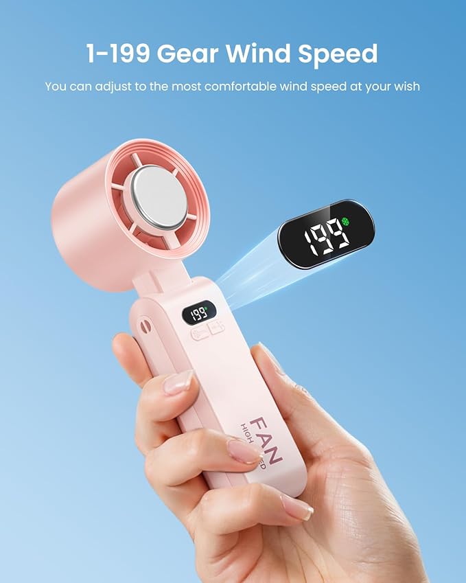 Handheld Portable Turbo Fan with Ice Cooler, Speed (1-199) 5500mAh Rechargeable Personal Fan,[20H Cooling Time] Mini Yet Powerful [20000 RPM] Small Pocket Fans for Travel/Outdoor/Home/Office, Pink - Image 3