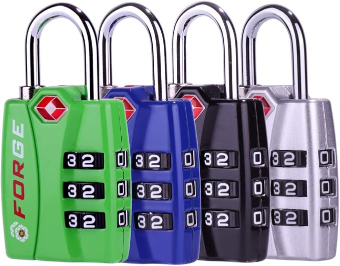 Forge Open Alert TSA Approved Luggage Locks - 3 Digit Combination, Easy Read Dials, Zinc Alloy Body - Ideal Travel Lock for Luggage, Suitcases, Bags & Toolboxes (4 Colors #1) by Forge