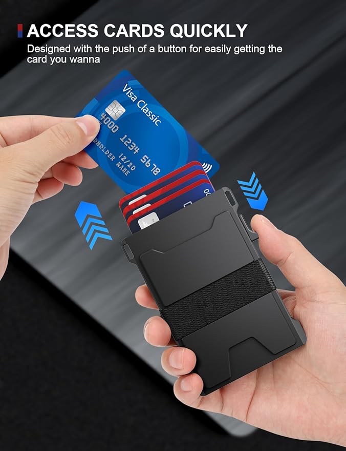 dwnkove Slim Card Holder Wallet for Men, Upgrade Minimalist Metal Pop Up Wallets, Ultra-Thin Design, Smart Wallet for Men, Front Pocket RFID Blocking Wallets, Holds 12+ Cards Plus Cash - Image 2