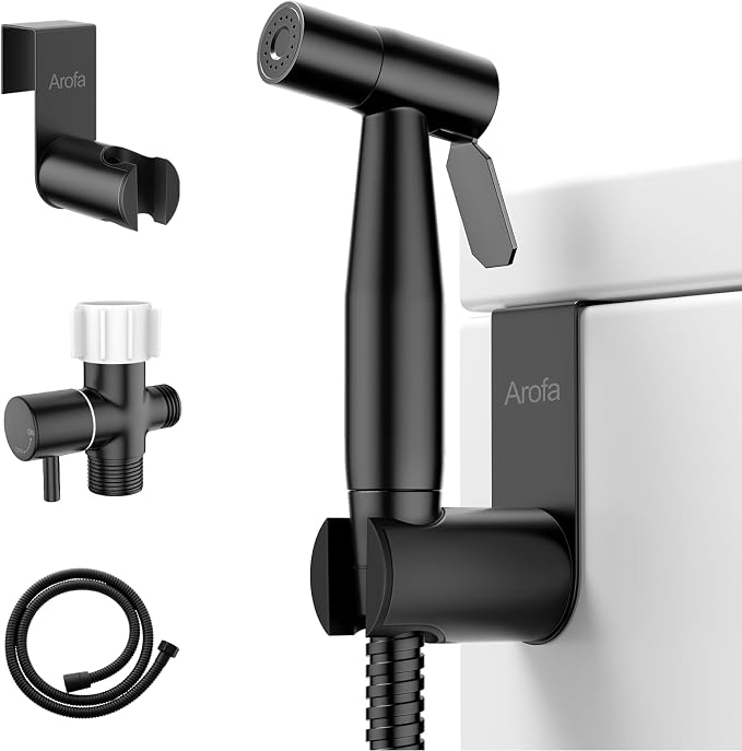 Arofa Handheld Bidet Sprayer, Bidet Attachment for Toilet, Matte Black | Adjustabel Water Pressure, Leak-Free Hose, Fits Two-Piece Toilets, Feminine/Baby/Pet Wash, Cloth Diaper Rinse, Easy Install by AROFA