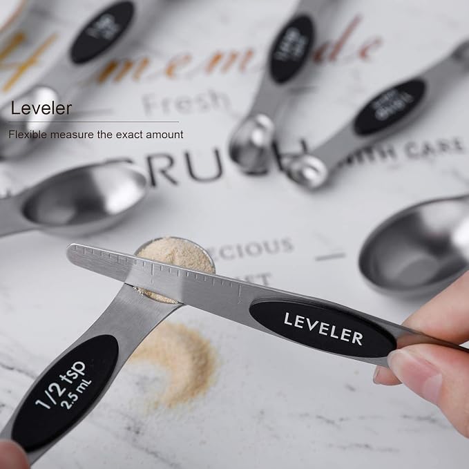 Magnetic Measuring Spoons Set Stainless Steel Stackable Measuring Spoons | Dual Sided Nesting Teaspoons Tablespoons Set of 8 for Measuring Dry and Liquid Ingredients - Image 3