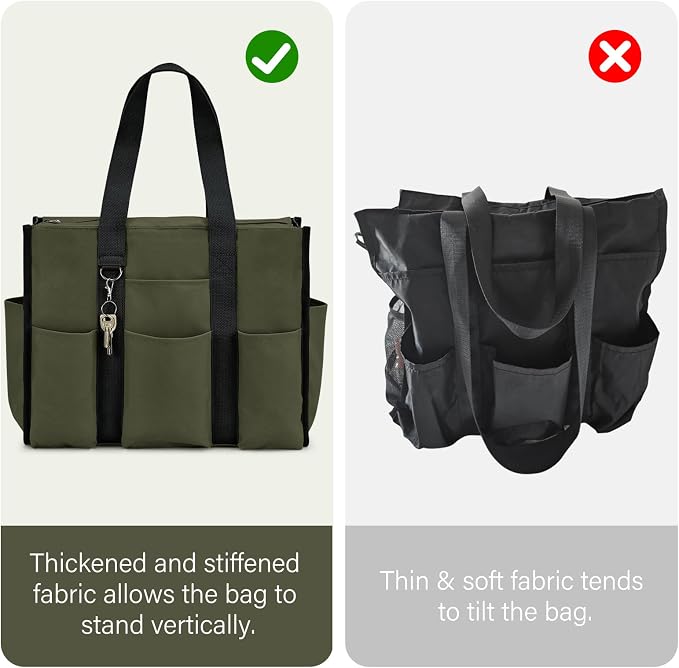 Becokan Large Tote Bag for Women Waterproof with 12 Pockets Top Zipper Closure Utility Teacher Nurse Bags for Work School - Image 7