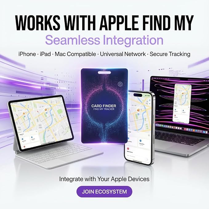 Wallet Tracker Card， Tracking Card for Luggage Tags, Rechargeable Thin GPS Smart Finder for Luggage Tag,Passports and More Phone Finder(iOS Only) (Purple) - Image 3