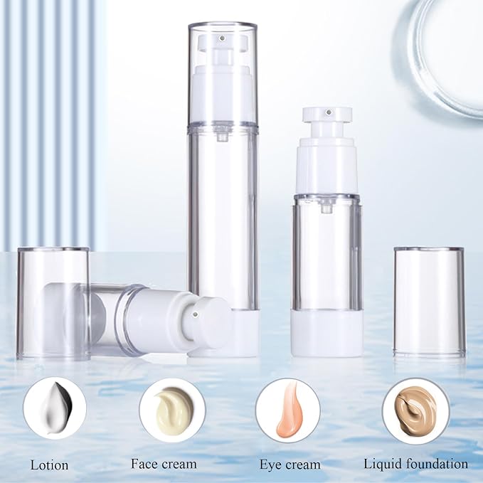 Qeuly 3 Pcs Airless Pump Bottles, Travel Size Pump Bottles(0.5oz+1oz+1.7oz) | Refillable, BPA-Free, Leek Proof Lotion Dispensers for Foundation, Moisturizer, Creams, Cosmetic - Image 2