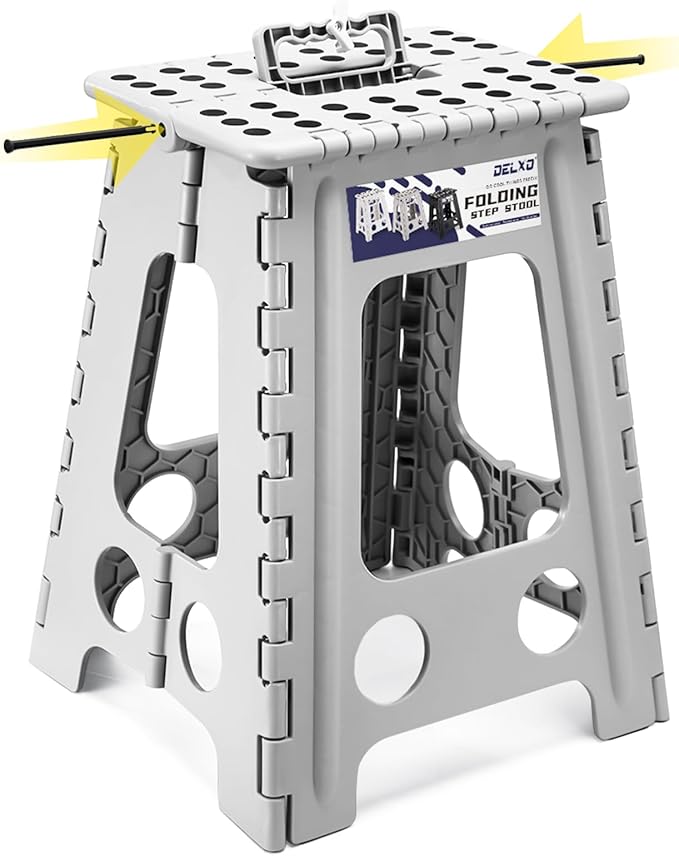Delxo 17.5 Inch Folding Step Stool,Foldable Step Stool for Adults Grey | Step Stool with Safety Lock,Portable Collapsible Step Stool,Non-slip Folding Stools for Kitchen Bathroom Bedroom Garden 1PC by Delxo