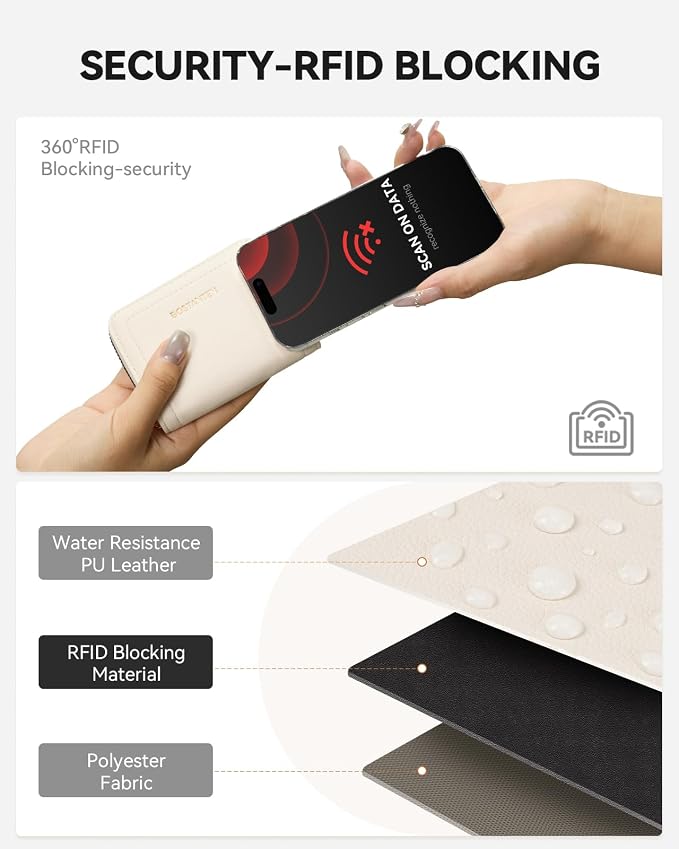 BOSTANTEN Credit Card Holder RFID Small Wallets Woman Zipper Card Wallet | Slim, Compact, Front Pocket, Accordion, Vegan Leather, Thin for Daily Use, Travel, Gifts for Women, Beige - Image 5