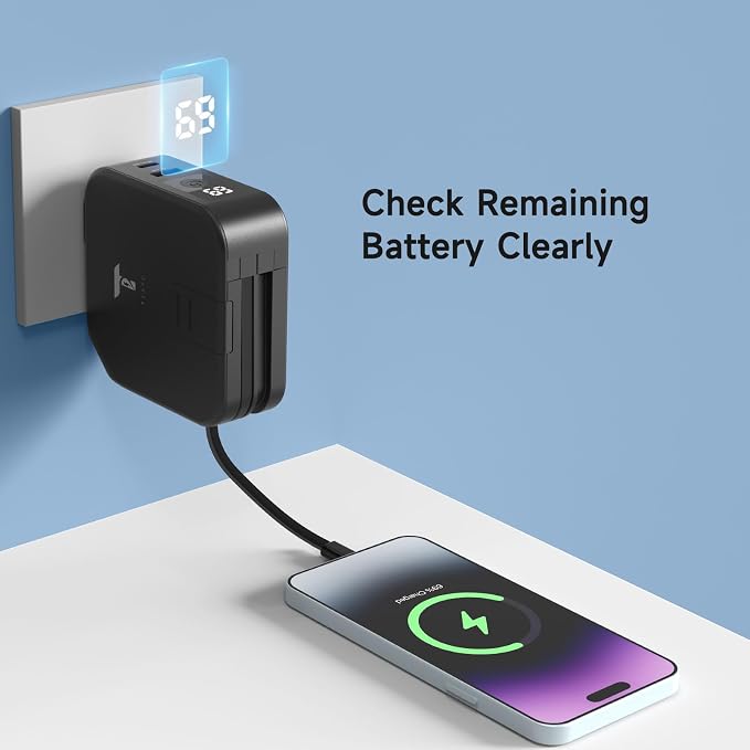 Powerpack Universal 5 in 1 Travel Power Bank - for Magsafe Battery Pack,10000mAh Power Bank with Built in Cable - Wireless Portable Charger for iPhone 15/15 Pro/ProMax, iPhone 14/13/12 Series - Image 7