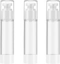 Qeuly 3 Pcs Airless Pump Bottles, 1.7 oz Travel Size Pump Bottles (SN-50) | Refillable, BPA-Free, Leek Proof Lotion Dispensers for Foundation, Moisturizer, Creams, Cosmetic by Qeuly
