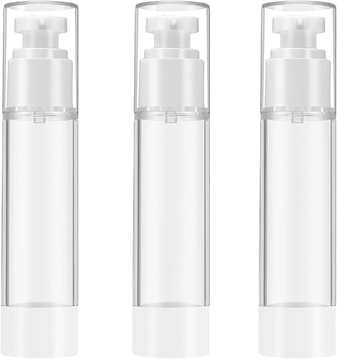 Qeuly 3 Pcs Airless Pump Bottles, 1.7 oz Travel Size Pump Bottles (SN-50) | Refillable, BPA-Free, Leek Proof Lotion Dispensers for Foundation, Moisturizer, Creams, Cosmetic by Qeuly