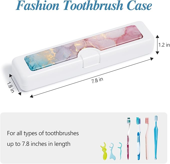 Toothbrush Travel Case - Colorful Pattern, Holder and Covers for Toothbrushes, Includes Tongue Scraper Case - Image 2