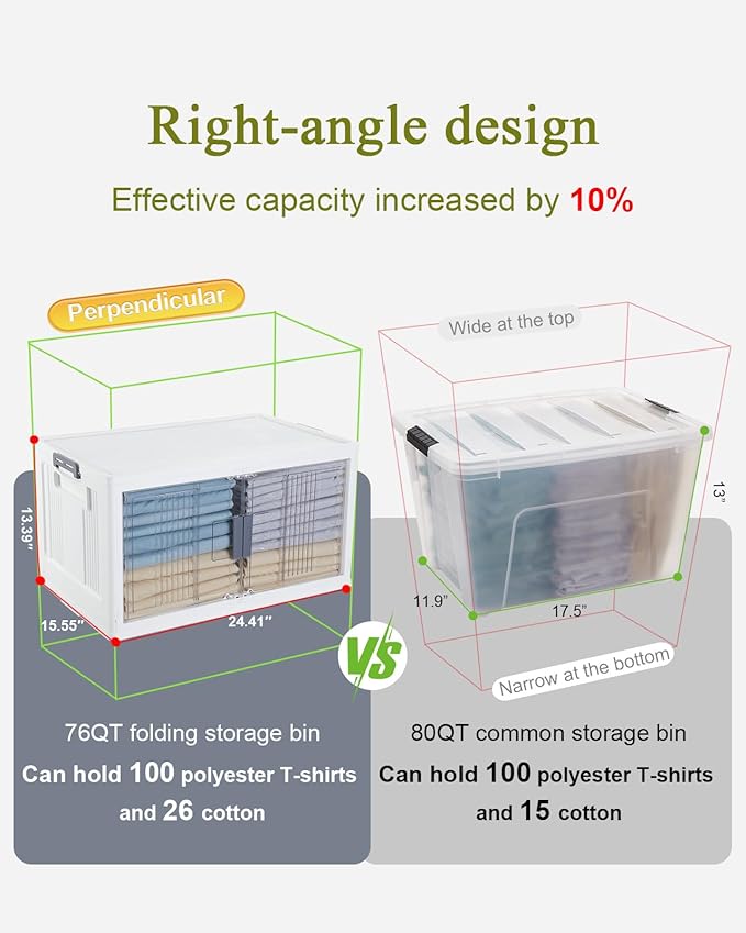 OlarHike 76QT Storage Bins with Lids for Home, Office, Closet, Dorm, 3 Pack | Multi-Lid, Lockable Cabinet, Doors & Wheels, Foldable, Collapsible, Stackable Organizers, Plastic Drawers, Containers, School - Image 5