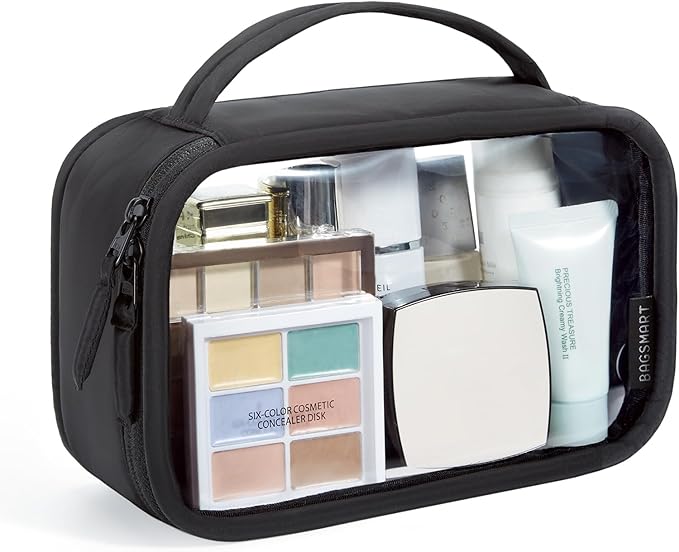 BAGSMART TSA-Approved Toiletry Bag, Large Opening Clear Makeup Bag with Handle, Quart Sized Travel Toiletry Bag, Carry-On Airline Compliant for Men and Women (Black) by BAGSMART