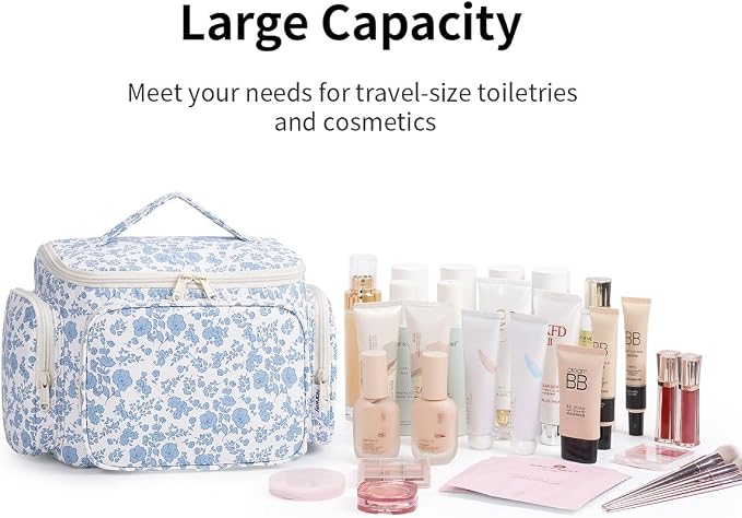 Narwey Hanging Travel Toiletry Bag for Women, Large Makeup Cosmetic Bag | Wide Open, Organized Pocket, Dry Wet Separation, Portable Bathroom Travel Bag for Full Size Toiletries, Vivid Pattern, Gifts - Image 7