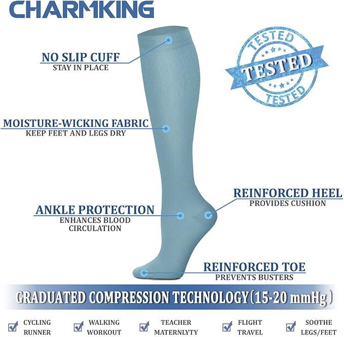 CHARMKING Compression Socks for Women & Men Circulation (3 Pairs) 15-20 mmHg is Best Support for Athletic Running Cycling - Image 5