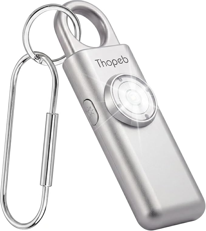 Thopeb Personal Safety Alarm for Women – Upgraded Rechargeable | Strobe with Separate Switch, 135dB Siren, Long-Lasting Protection, Stylish Keychain (Metallic Silver) by Thoepb