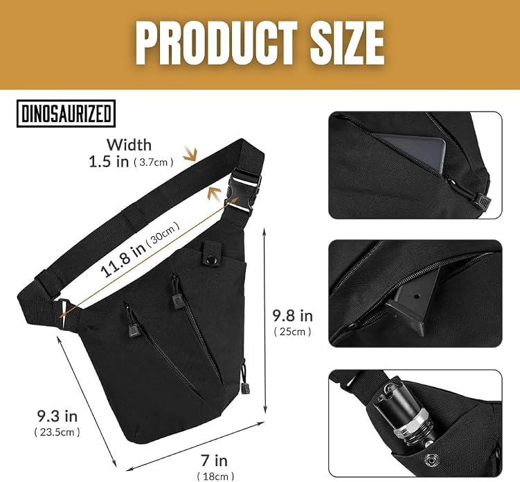 Anti-Theft Sling Bag Right Hand Cross Body Chest Bag Secure Zippers - Image 4