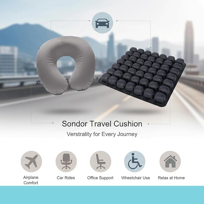Inflatable Travel Cushion & Neck Pillow – Airplane Seat Cushion with 3D Air Cell, Chair Cushion for Office, Non-Slip Waterproof Pad, Wheelchair, Flight Seat Cushion, Travelling Cushion - Image 7