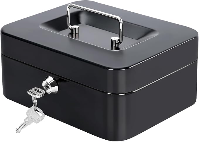 Jssmst Locking Medium Steel Cash Box with Money Tray,Lock Box,Black by Jssmst