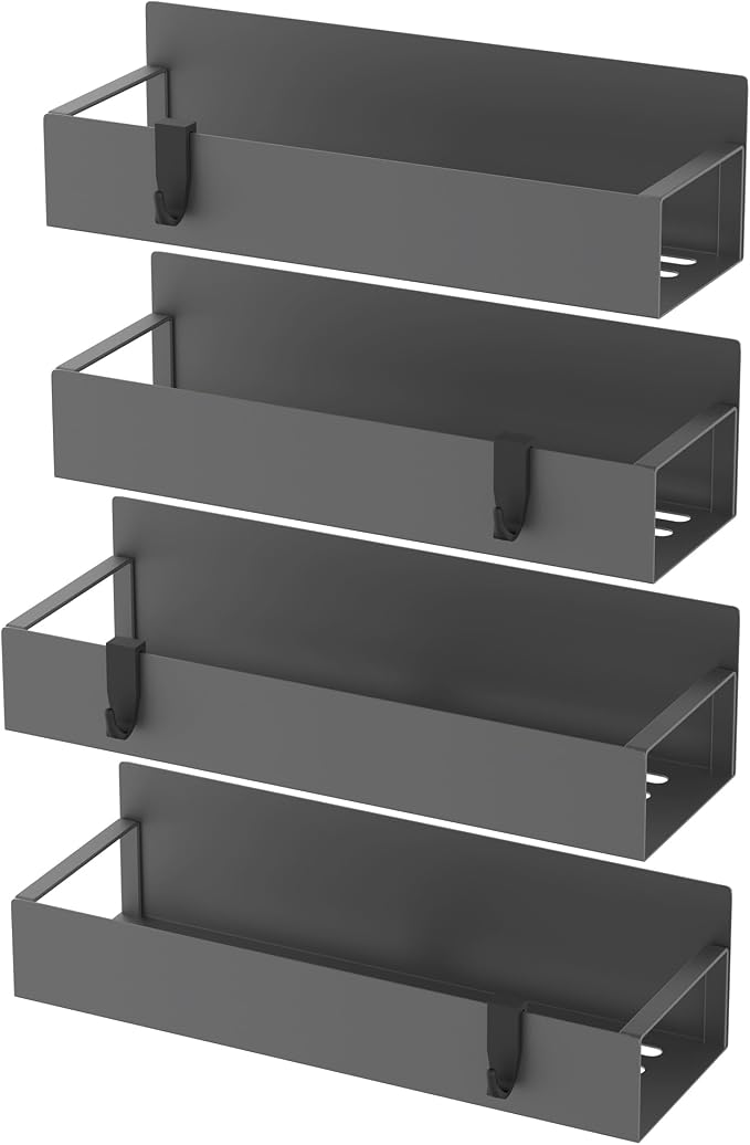 HuggieGems Metal Magnetic Spice Rack for Refrigerator Dark Gray, 4 Pack | Magnetic Shelves Heavy Duty for Fridge in Kitchen, Seasoning Storage Organizer, For Oven Washer and Dryer, For Heavier Items - Image 6