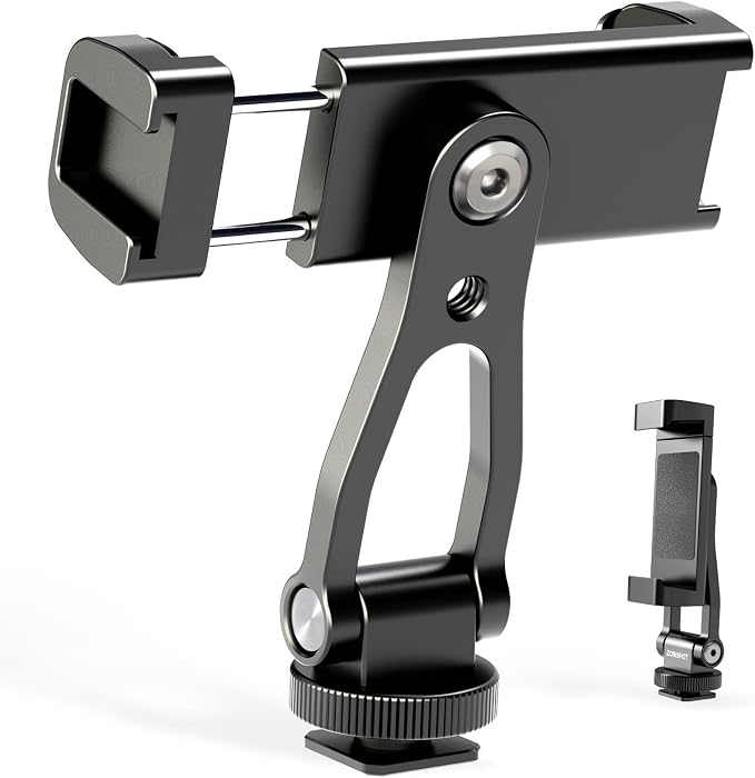 All Metal Phone Tripod Mount, 360° Rotation Tripod Phone Mount with 2 Cold Shoes, Adjustable Cell Phone Mount Adapter with 1/4" Thread, Compatible with iPhone Android Phones, Digital Camera by Unknown