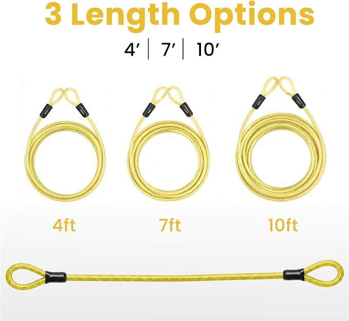 5mm Security Cable Lock with High Reflective Threads, Flexible Steel Safety Cable for Bicycle Motorcycle Luggage, 4FT 7FT 10FT 15FT Double Loop Design (Yellow-Green, 2pack-15FT) - Image 5