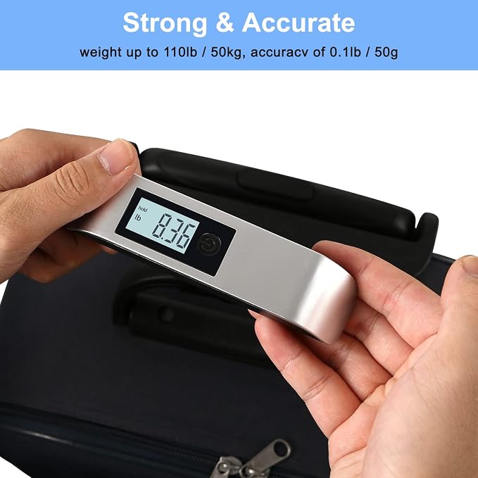 travel inspira Luggage Scale, Portable Digital Hanging Baggage Scale for Travel, Suitcase Weight Scale with Rubber Paint, 110 Pounds, Battery Included - Image 3