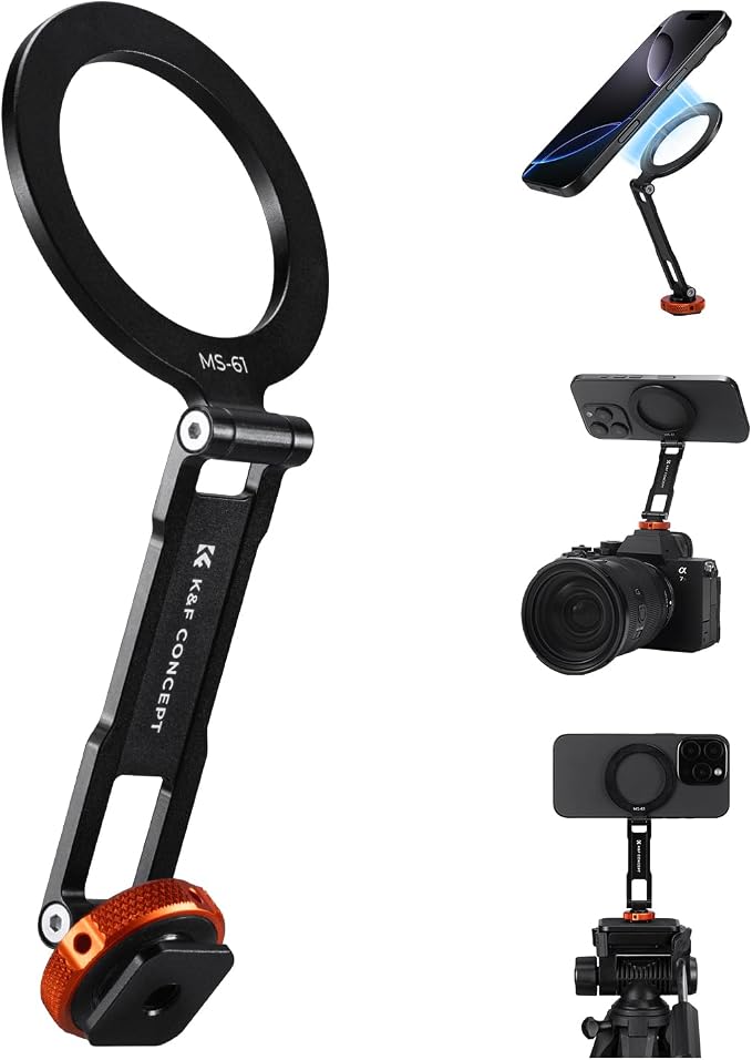K&F CONCEPT Magnetic Metal Phone Mount with Cold Shoe Mount | Adjustable Rotatable Phone Holder Adapter Compatible with iPhone Serie, Camera Monitoring, Tripods, Stabilizers, MS61 by KFCONCEPT
