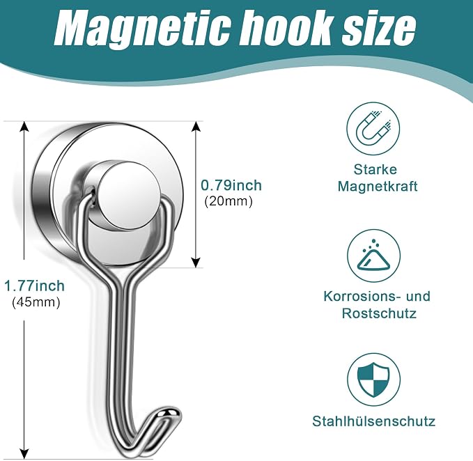 MAGXCENE 24 Pack Swivel Swing Magnetic Hooks, Strong Neodymium Magnetic Hooks Heavy Duty for Hanging, Rare Earth Magnet Hagner for Grill Classroom Cruise Kitchen Indoor Outdoor, 20mm in Diameter - Image 3