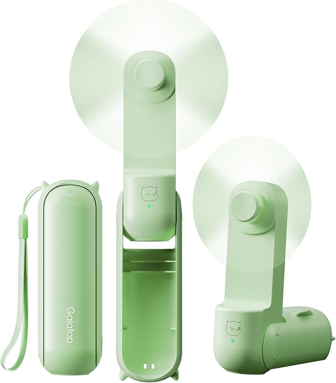 Gaiatop Portable Handheld Fan, 3 in 1 Mini Fan Handheld [17h Max Cooling], Foldable Personal Fans Pocket Design, USB Travel Fans Portable, Lash Trip Summer Essential Cute Gifts for Women Girl, Green by GAIATOP
